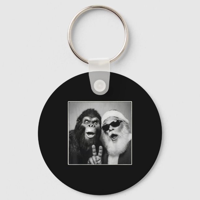 Santa Claus Selfie Bigfoot Christmas Funny Sasquat Keychain (Front)