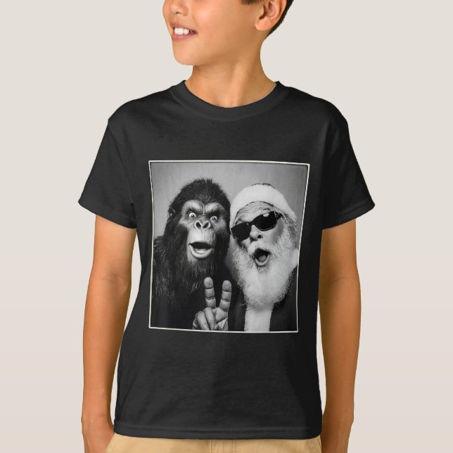 Santa Claus Selfie Bigfoot Christmas Funny Sasquat T-Shirt (Front)