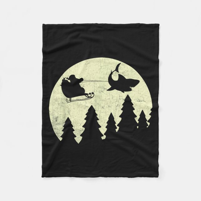 Santa Claus Shark Sleigh Christmas Funny  Fleece Blanket (Front)