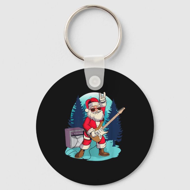 Santa Claus Shirts For Guitarists Musicians Gift C Keychain (Front)