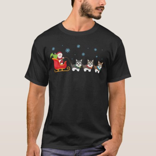 Santa Claus Siberian Husky Dog Reindeer Christmas T_Shirt