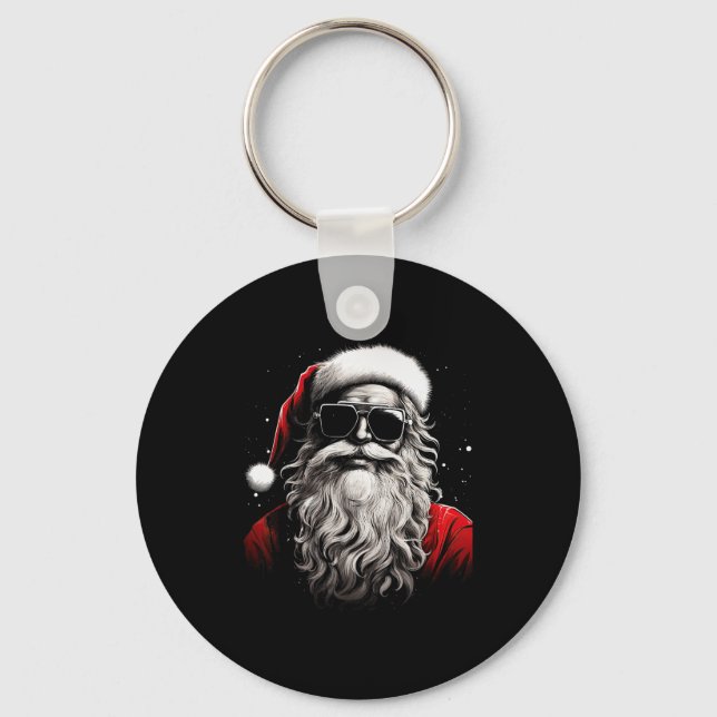 Santa Claus Silhouette Christmas Sungles Caricatur Keychain (Front)