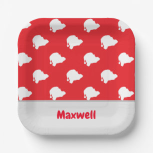 Santa Claus silhouette pattern on red Paper Plates