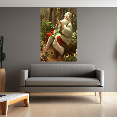 Santa Claus sitting in the forest  AI Art Poster