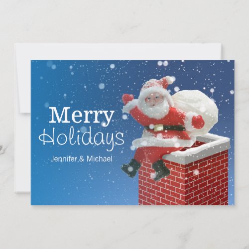 Santa Claus Sitting on Chimney Holiday Card