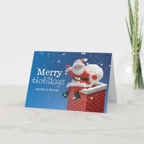 Santa Claus Sitting on Chimney Holiday Card