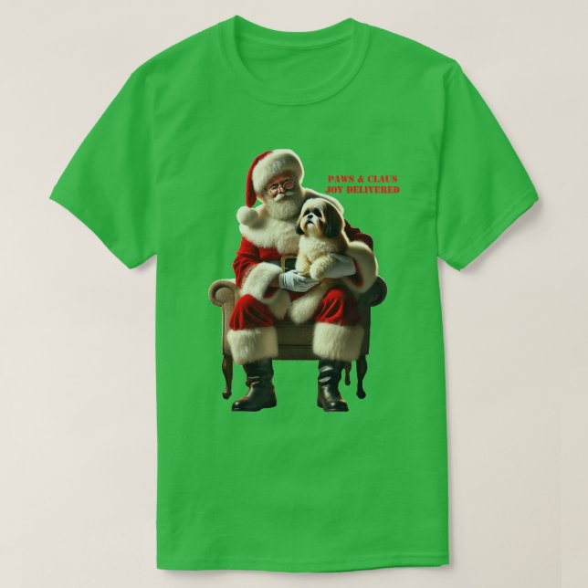 Santa Claus Sitting with a Shih Tzu Dog Xmas URM T-Shirt (Design Front)