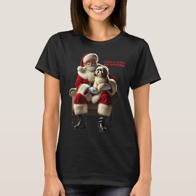 Santa Claus Sitting with a Shih Tzu Dog Xmas URM T-Shirt (Front)