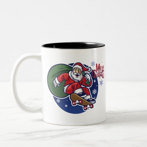 Santa Claus Skater Skateboard Cool Christmas Xmas Two_Tone Coffee Mug