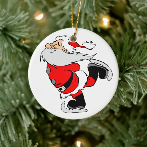 Santa Claus Skating Ceramic Ornament