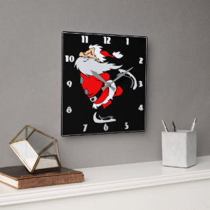Santa Claus Skating Square Wall Clock