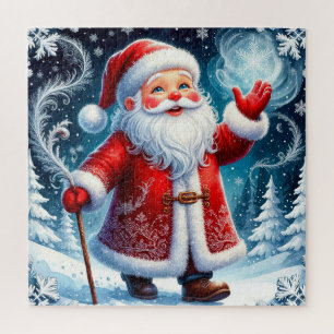 Santa Claus Skating Through Snowy Winter Wonderlan Jigsaw Puzzle