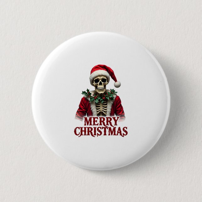 Santa Claus Skeleton Outfit Skull Funny Christmas  Button (Front)