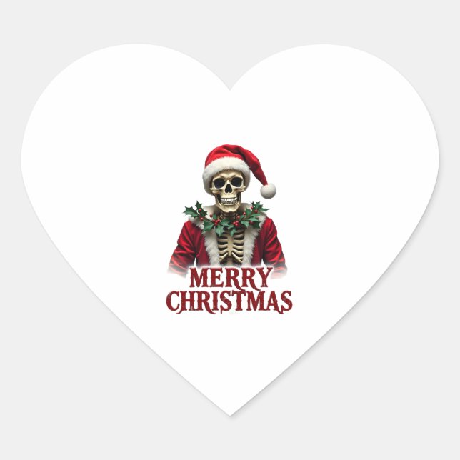Santa Claus Skeleton Outfit Skull Funny Christmas  Heart Sticker (Front)