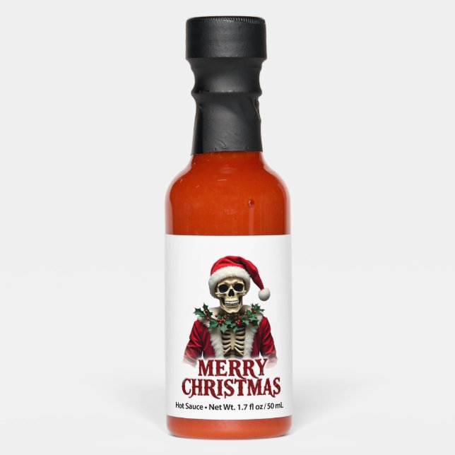 Santa Claus Skeleton Outfit Skull Funny Christmas  Hot Sauces (Front)