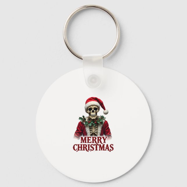 Santa Claus Skeleton Outfit Skull Funny Christmas  Keychain (Front)
