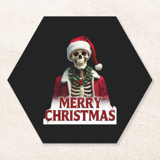 Santa Claus Skeleton Outfit Skull Funny Christmas Paper Coaster