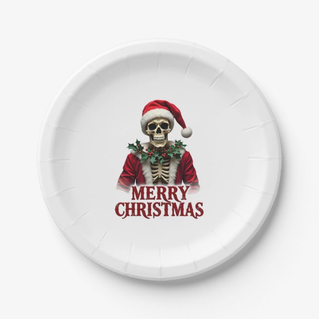 Santa Claus Skeleton Outfit Skull Funny Christmas  Paper Plates (Front)
