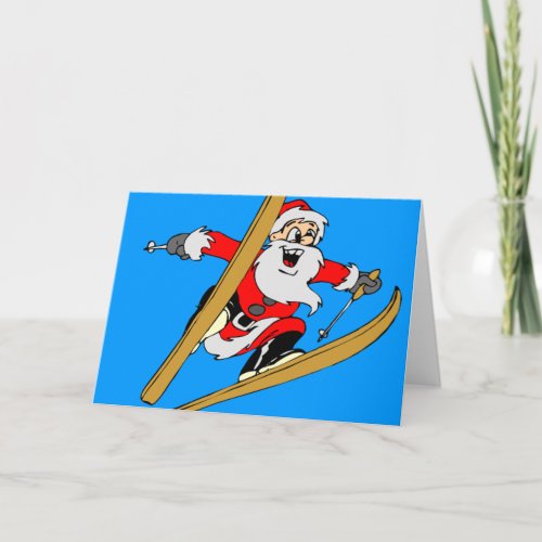 Santa Claus Skiers Skiing Xmas Tees and Gifts Holiday Card