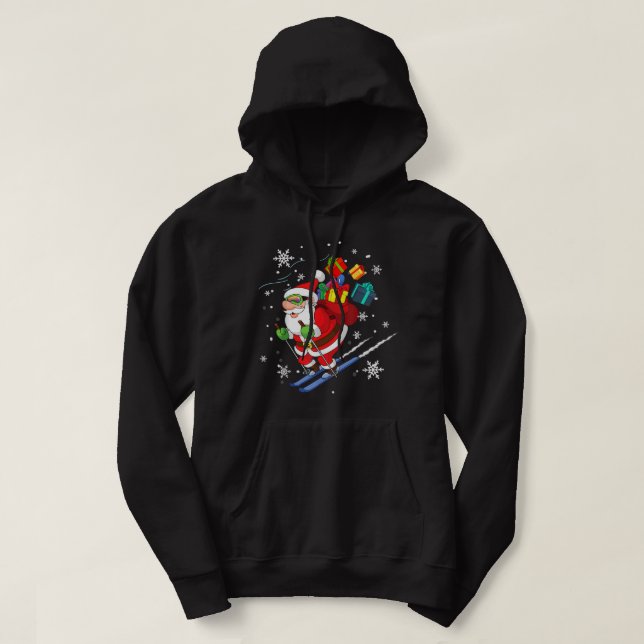 Santa Claus Skiing Christmas Merry Xmas Ski Sport  Hoodie (Design Front)
