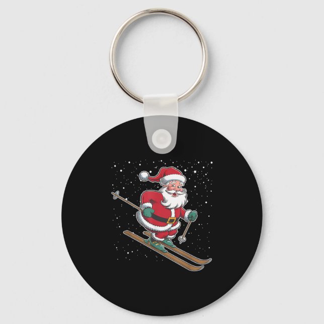 Santa Claus Skiing Christmas Sports Xmas Holiday C Keychain (Front)