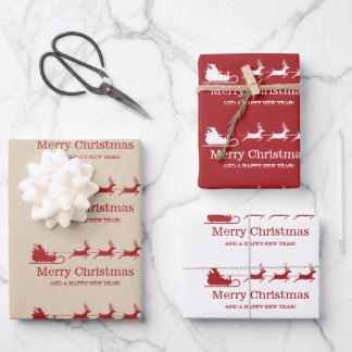 Santa Claus Sleigh And Reindeers &amp; Custom Text Wrapping Paper Sheets