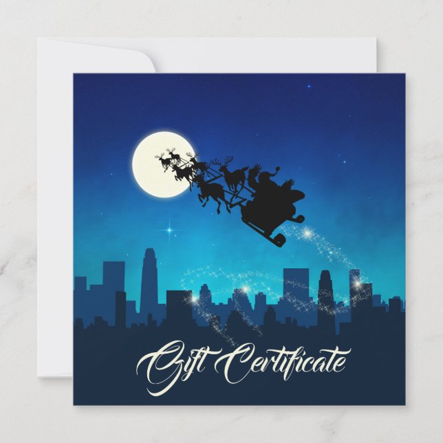 Santa Claus Sleigh Christmas Gift Certificate Card (Front)