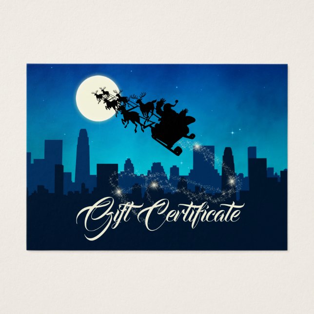 Santa Claus Sleigh Christmas Gift Certificate Card (Front)