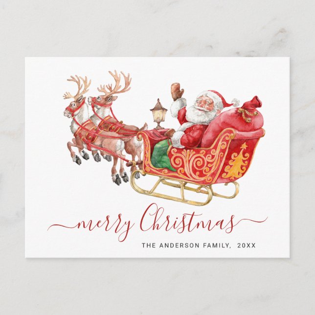 Santa Claus Sleigh Christmas Greeting Holiday Postcard (Front)