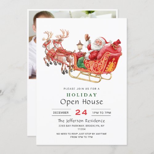 Santa Claus Sleigh Christmas Holiday Open House Invitation