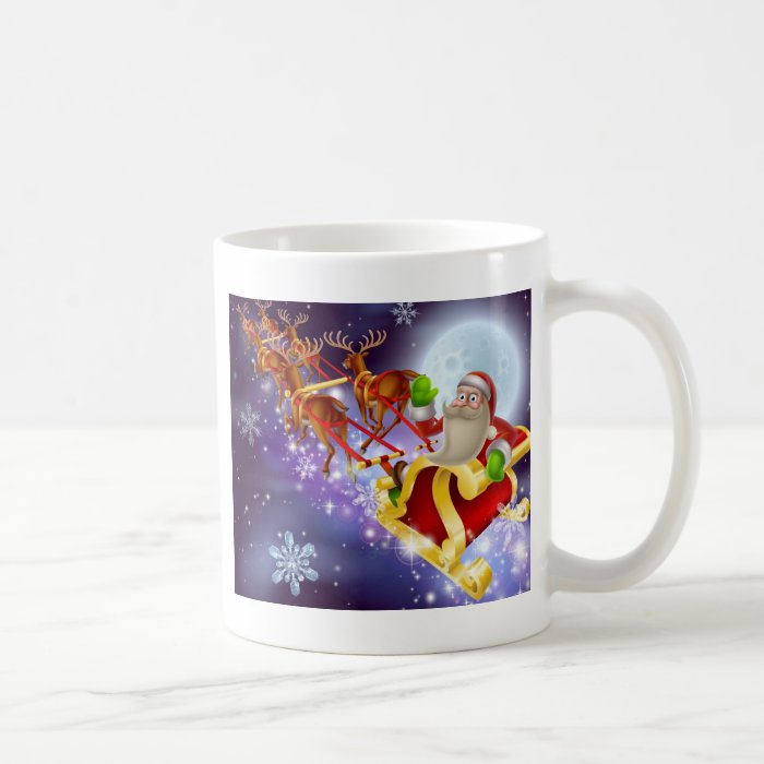 Santa Claus Sleigh Christmas Scene Coffee Mugs