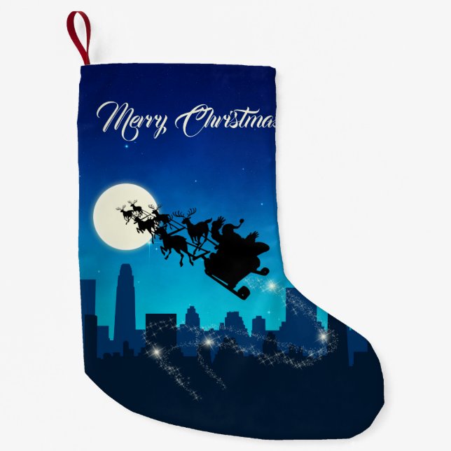 Santa Claus Sleigh Christmas Small Christmas Stocking (Front)