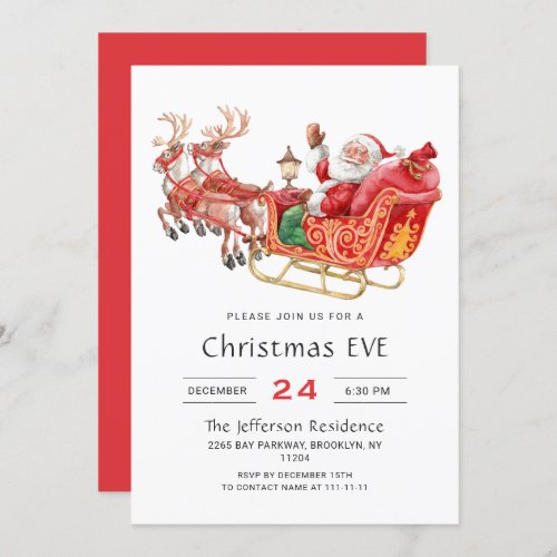 Santa Claus Sleigh Holiday Christmas Eve Party Invitation