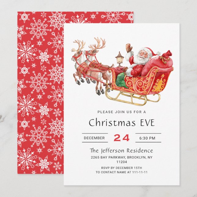 Santa Claus Sleigh Holiday Christmas Eve Party Invitation (Front/Back)