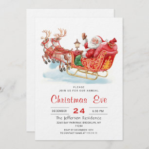 Santa Claus Sleigh Holiday Christmas Eve Party Invitation