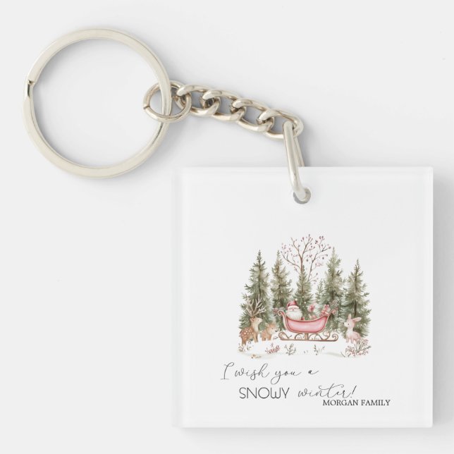  Santa Claus,Sleigh,Presents Forest Christmas Keychain (Front)