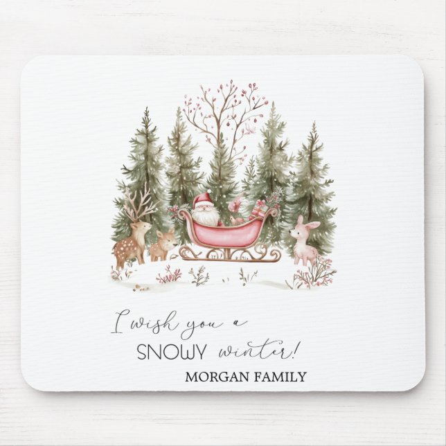  Santa Claus,Sleigh,Presents Forest Christmas Mouse Pad (Front)