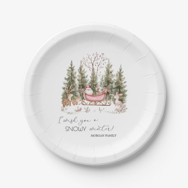  Santa Claus,Sleigh,Presents Forest Christmas Paper Plates (Front)