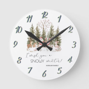 Santa Claus,Sleigh,Presents Forest Christmas Round Clock