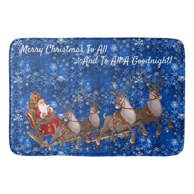 Santa Claus Sleigh Reindeer Christmas Bathroom Bat Bath Mat (Front)