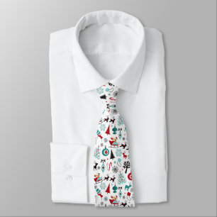 Santa Claus Sleigh Reindeer Pine Trees Art Pattern Neck Tie