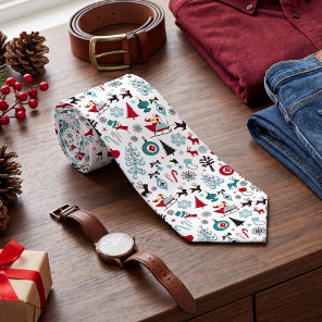 Santa Claus Sleigh Reindeer Pine Trees Art Pattern Neck Tie