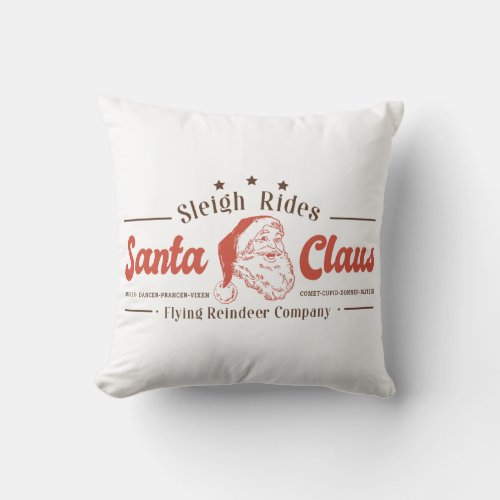 Santa Claus Sleigh Rides Christmas Sign Throw Pillow