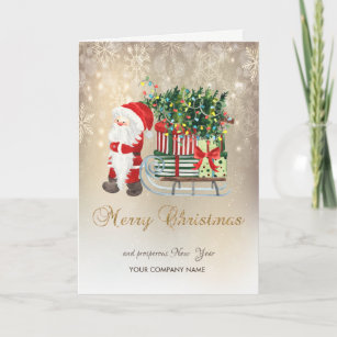 Santa Claus,Sleigh Snowflakes Holiday Card