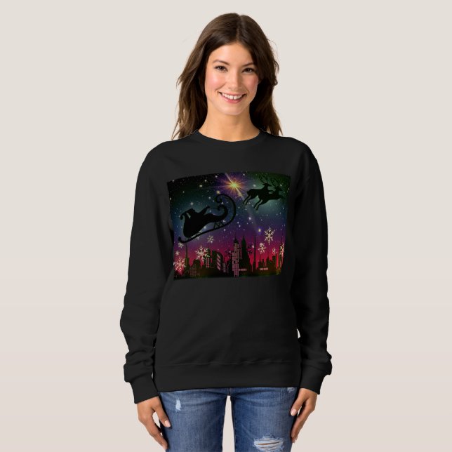 santa claus sleigh womens sweatshirt (Front Full)