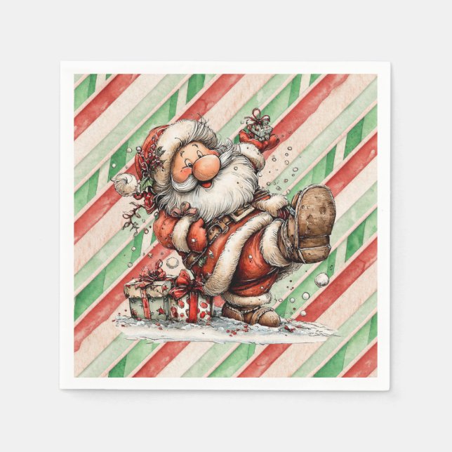 Santa Claus Slipping In the Snow Napkins (Front)