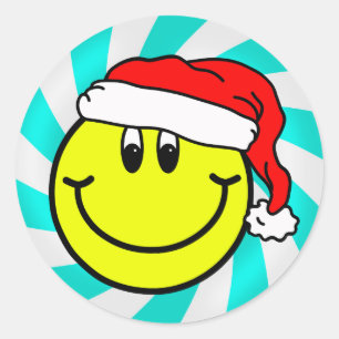 Santa Claus Smiling Face Emoji Round Sticker
