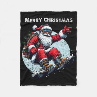 Santa Claus Snowboarding Merry Christmas Winter Ho Fleece Blanket