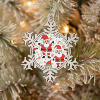santa claus snowflake pewter christmas ornament