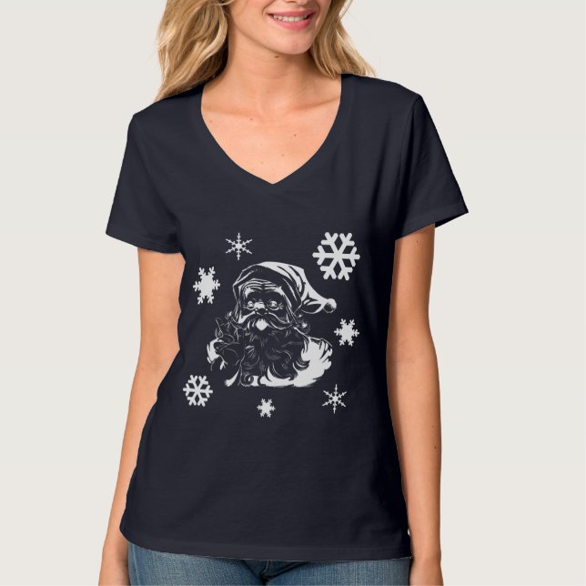 Santa Claus Snowflakes Christmas blue T-Shirt V (Front)
